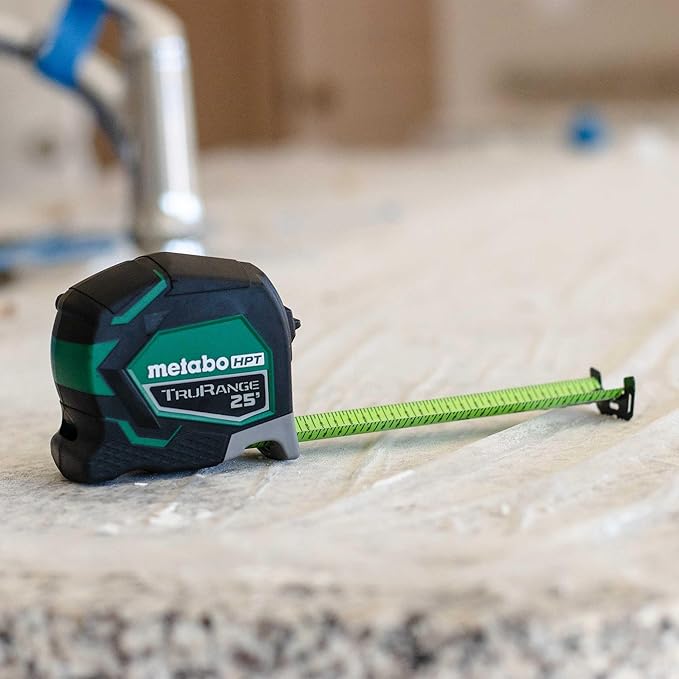 Metabo HPT 25 Ft Tape Measure, 17-Ft Reach & 14-Ft Standout, Wire Belt Clip and Lanyard Attachment, 1/8-Inch Incremental Fractions, Manual Blade Stop, TruRangeTM, 115925M (Pack of 2)