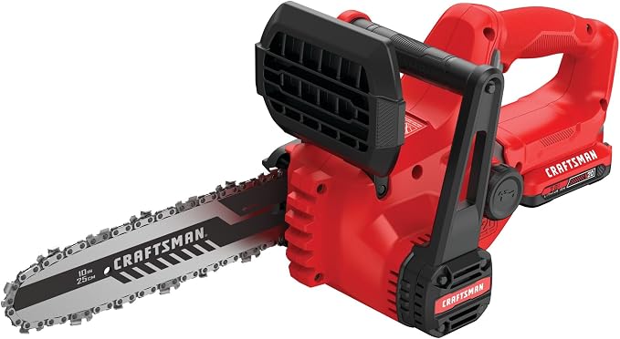 CRAFTSMAN Mini Chainsaw, 10 inch Mini Chainsaw Cordless, Electric Chain Saw, V20 Battery and Charger Included, Handheld Tree Trimmer Wood Cutter (CMCCS610D1)