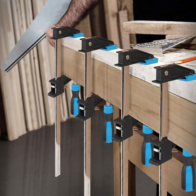 Bar Clamps for Woodworking 24 Inch,2-Pack Wood Clamps Adjustable and Release Quickly,Throat Depth 2.5 Inch, Serrated Steel Rail,Bar Clamps Force 600 Lbs