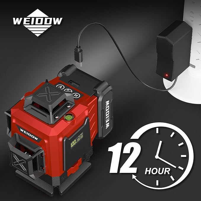 weiddw Laser Level with Tripod, Self Leveling Laser Level 4x360°, Green Line Laser 4D Laser Leveler Tool with 2Pcs Lithium Batteries for Picture Hanging, Tile, Home Renovation, Indoor