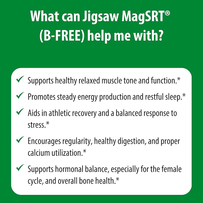 Jigsaw Health MagSRT (B-Free) | Premium, Organic, Slow Release Magnesium Supplement | Active, Bioavailable Magnesium Malate Tablets | 240 Tablets | 60 Servings