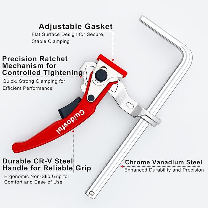 Track Saw Clamp for T-Track and Guide Rails – Heavy Duty Quick Release Clamp with Non-Marring Pads, Compatible with Festool, Makita, Dewalt and MFT Tables for Woodworking Hold Down