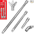 4-Piece 3/8" Drive Socket Extension Bar Set, Professional Socket Extension Set Include 3, 6, and 10 Inch Extensions and 3/8 Inch drive Universal Joint Sockets, Premium Cr-V Steel Construction