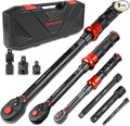 9PCS Torque Wrench Set 1/4", 3/8", 1/2" Drive Click Torque Wrench (20–220 in-lb, 5–45 & 10–170 ft-lb) 72-Tooth Dual-Range, ±3% Precision Adjustable Torque Wrenches for Bike, Moto, Car Repair and Maint