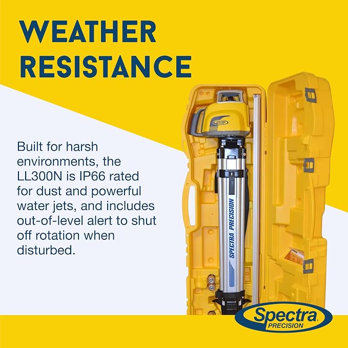 Spectra Precision LL300N-1 Self Leveling Rotary Laser Kit with Tripod, GR151 Professional - System Case - Grade Rod (Tenths) HL450 Receiver and Alkaline Batteries – Rugged IP66 Job-Site Performance