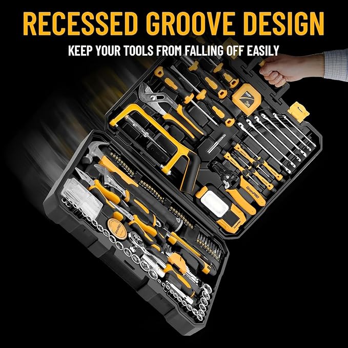 GRENPRO 218PCS Basic Auto Hand Tool Set Household Repair Tool Box Kit | Portable Tool Box, CR-V Steel, Complete Kit, Anti-Drop Slots, Household DIY, Auto Motorcycle, Home Garage For Men & Women