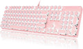 YSCP Typewriter Style Mechanical Gaming Keyboard White Backlit Wired with Blue Switch Retro Round Keycap 104 Keys Keyboard (Pink)