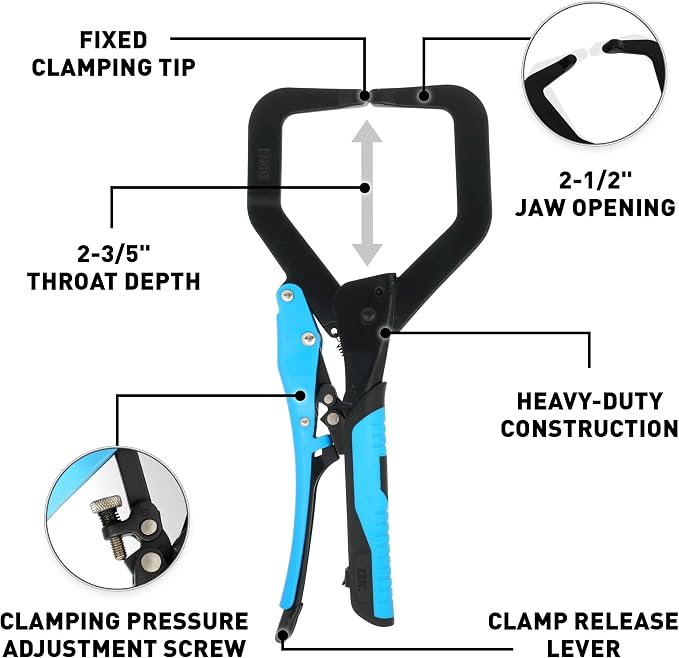OX Tools 7 inch Locking Vise Grip Clamp - Heavy Duty Welding Clamp with Auto Adjust Design & Comfortable Grips Perfect C Clamp for Woodworking, Welding, and Metalworking - OX-P204202