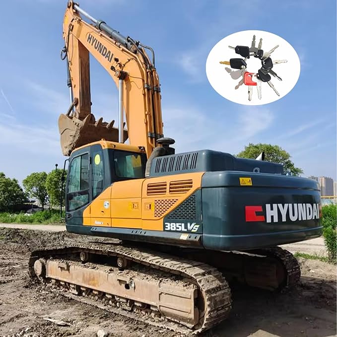 12 Heavy Construction Equipment Ignition Key Set for Caterpillar Case JD Hyster Komatsu Hitachi JCB Takeuchi Kubota Hyundai Kobelco Volvo, Comes with Keychain, Wrist Strap
