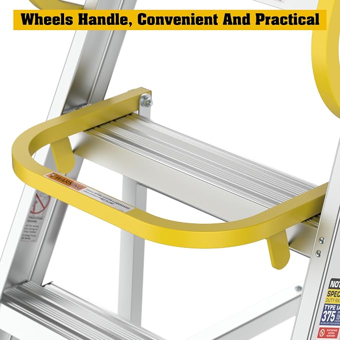 5 Step Rolling Platform Ladder Industrial Rolling Ladder with Wheels Non-Slip Aluminum Scaffolding Platform Stairs for Warehouse, Garage, 20"×24" Platform, 375lbs Capacity