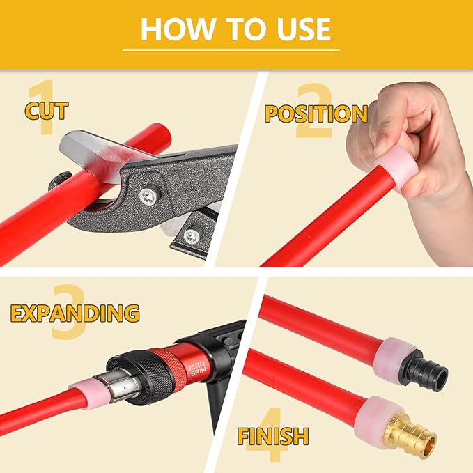 Auto-spin PEX A Expansion Tool, Automatically Rotation Head PEX Expander Kit, with 1/2 Inch 3/4 Inch 1 Inch Expansion Head