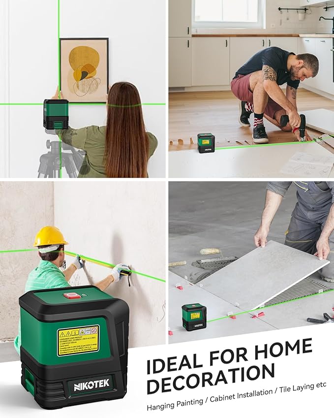 Nikotek Laser Level with Tripod Self-Leveling Green Beam Horizontal and Vertical Crossline Laser for Home Decor Carrying Bag with Tripod Battery (NK02GT)
