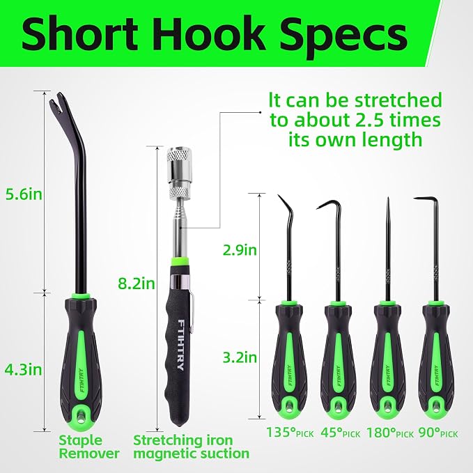 FTIHTRY 11-Piece Pick Set and Hook Set with Scraper and Magnetic Telescoping Tool, Pick Set for Automotive Electronics Maintenance Hoses Gasket