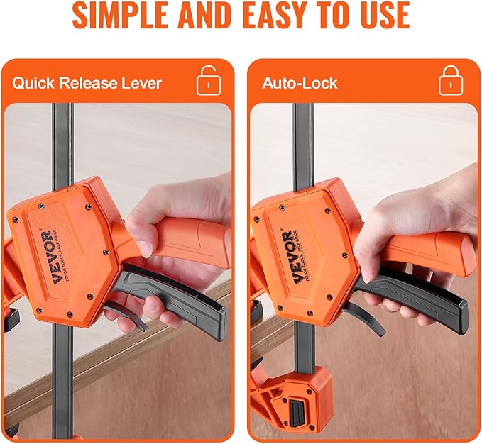VEVOR Bar Clamps for Woodworking, 2-Pack 24" One-Handed Clamp/Spreader, Quick-Change F Clamp with 300 lbs Load Limit, High-strength Plastic and Carbon Steel, Wood Clamps for Woodworking Metal Working
