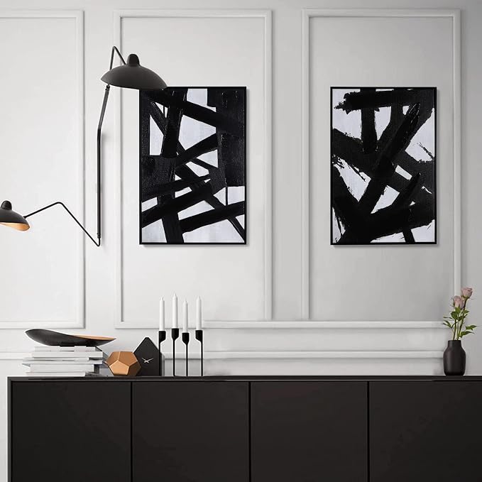 Zessonic Black And White Abstract Wall Art, Black Painting Stroke Graffiti Artwork Print for Living Room, Bedroom, Office Decor,24" x 36" x 2
