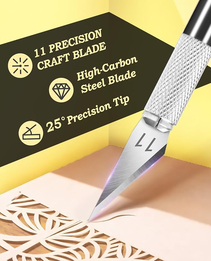 DIYSELF Craft Knife with 10 Extra #11 Blades, Precision Hobby Knife Set with Steel Ruler, Exacto Knife for Crafting, Polymer Clay, Pottery, Paper, Vinyl, Stencil & Model Making (Black)