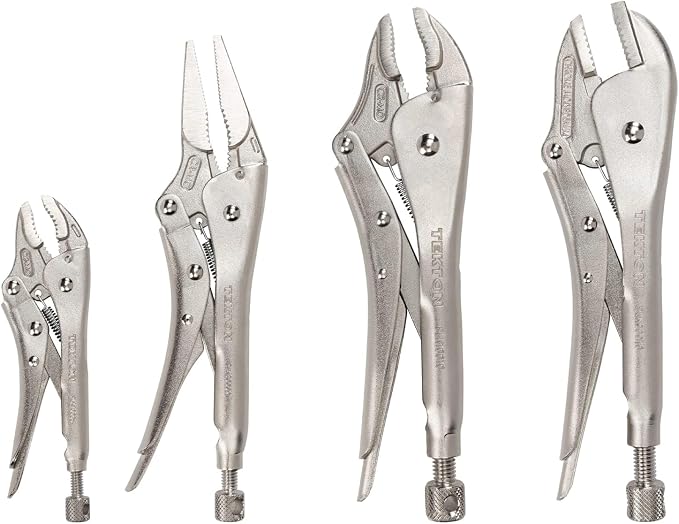 TEKTON Locking Pliers Set, 4-Piece (Straight Jaw, Curved Jaw, Long Nose) | PLK99902