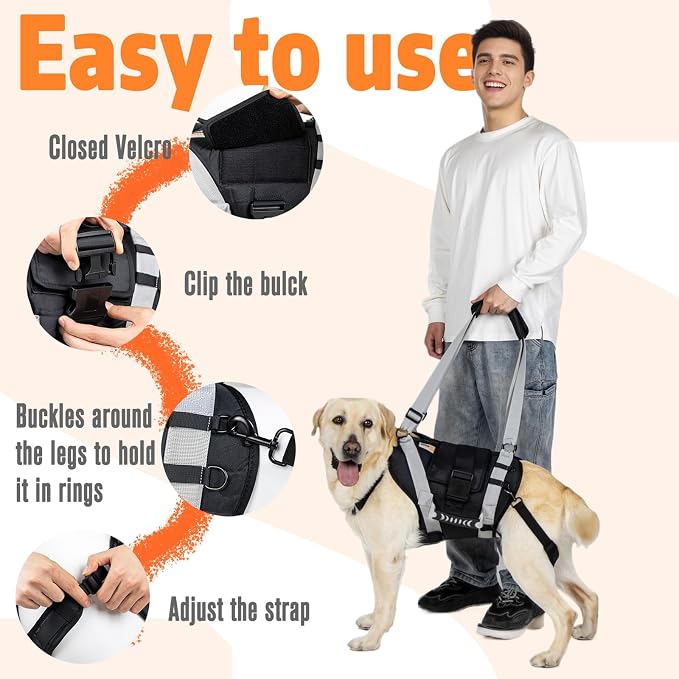 Dog Lift Harness for Large Dogs,Full Body Dog Sling Carrier, Black, XXL | Help Support Big, Elderly Pet with Arthritis, Front/Rear Legs Assistance with Handle, for Lifting Injured Dogs Up Stairs