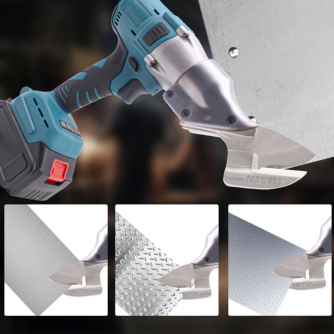 Electric Sheet Metal Shears Cordless, 360° Swivel Head Power Cutter for Steel Aluminum & Tin, Rechargeable Cutting Tool with 2×1500mAh Batteries & Charger