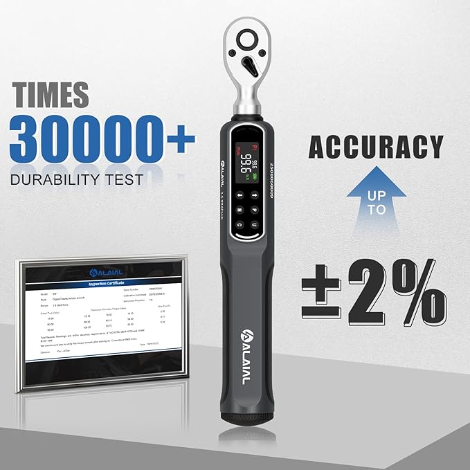 Digital Torque Wrench 3/8 Drive, 1.5-99.6 ft-lb ±2% Accuracy | LED Display, Buzzer&Vibration Alert, 2 Modes, 10 Presets&500 Data Logs, for Lug Nuts, Automotive, Motorcycle Repair