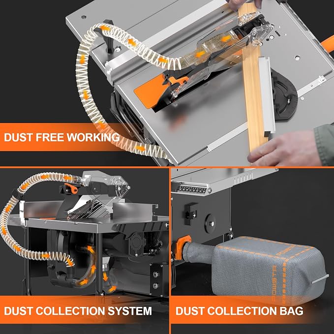 Table Saw with 98% Dust Collection System,120V/15A/5000RPM,Control Console Size:17.91"x23.62",0-45° Bevelcut &90° Crosscut,for 1.57” to 2.36"Depth,Portable Table Saw Ideal for Woodworking