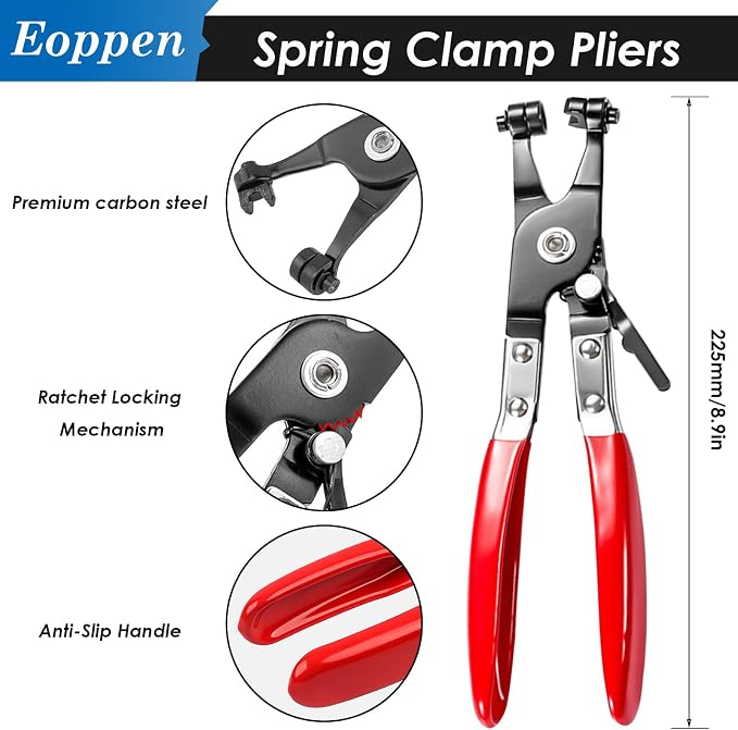 140Pcs 6-22mm Spring Band Hose Clamps Assortment Kit with Swivel Flat Band Fuel Hose Clamp Plier - 12 Sizes Fuel Line Silicone Vacuum Hose Low Pressure Air Clamps