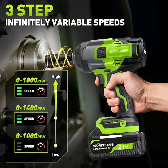 Cordless Impact Wrench 1/2" 1100Ft-lbs(1500N.m) W/ 21V 2 Battery | High Torque Impact Driver,4.0Ah Battery Electric Brushless Impact Gun for Car/Heavy Truck/Pickup,3-Speed,4 Socket,LED Light