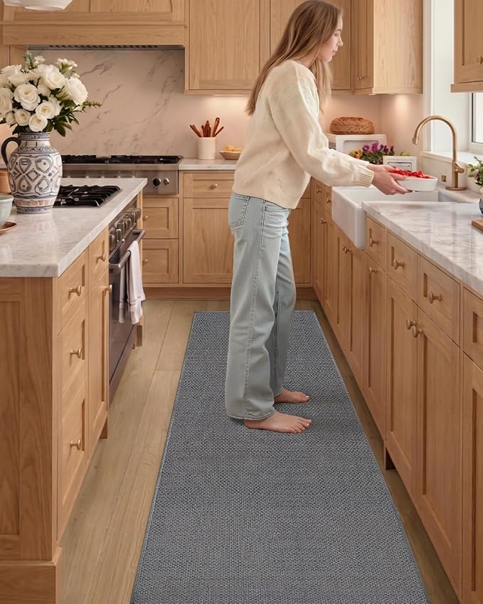 Color&Geometry Kitchen Rugs and Mats Non Slip Washable, Absorbent,Woven Kitchen Runner Rug Easy to Clean Kitchen Floor Mats for in Front of Sink, Laundry Room, Hallway, 24"x72", Light Grey
