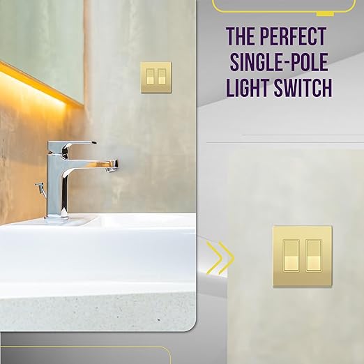ENERLITES Elite Series Decorator Rocker Light Switch, 15A 120V/277V, Gloss Finish, Single Pole, 3 Wire, Grounding Screw, Residential Grade, UL Listed, 91150-GD, Gold Color