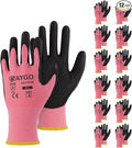 KAYGO Work Gloves for Men and Women,12 Pairs Seamless Knit PU Coated Safety Gloves, with Smooth Grip on Palm and Fingers, Ideal for Light Warehouse, Manufacturing, Gardening, KG11P (XS,Pink)