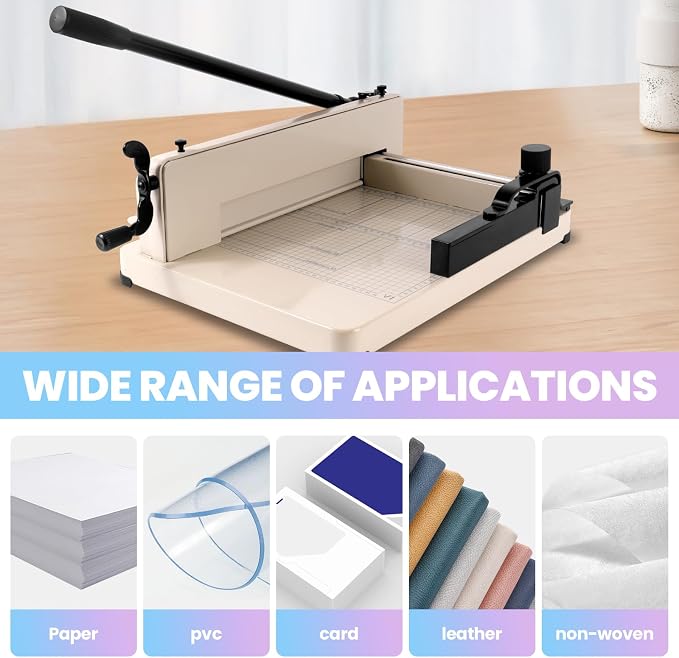 12" Heavy Duty Paper Cutter, 600 Sheets Capacity Guillotine Paper Cutter for A4 Paper, Solid Steel Construction, Durable HSS Blade, Stack Cards Trimmer for Office, School, Home