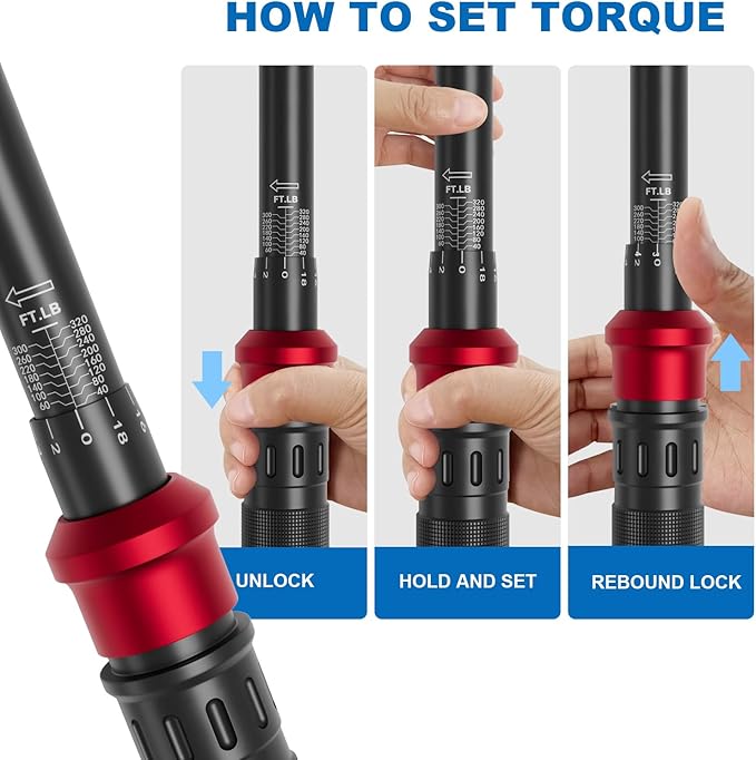 SUERCUP 1/2-Inch Click Torque Wrench- 40-320FT.LB/54.2-433.6Nm Dual-Direction Adjustable 72 Tooth Drive Click Torque Wrench with Storage Case for Product Assembly and Car Repair