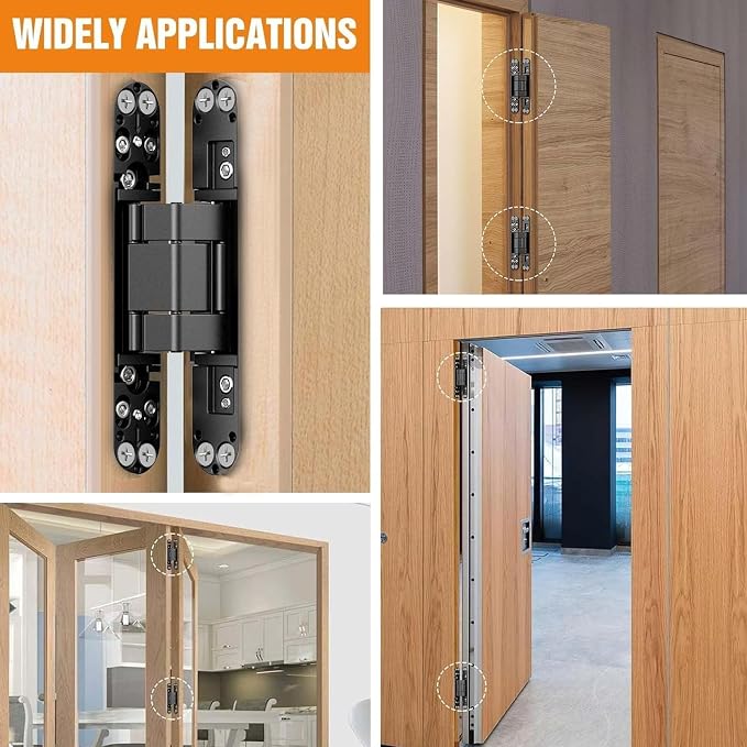 7" Hidden Door Hinge/Concealed Hinges,Invisible Hinges,Invisible Door Silent 180 Degree Swing Hinge 3-Way Adjustable Butt 7 x 2.8 x 1 (Black, 7 inches)