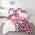 Feelyou Leopard Print Comforter Set Queen Size Leopard Bow Bedding Set for Kids Boys Girls Animal Fur Duvet Quilt Bedroom Decor Microfiber 3 Pcs with 2 Pillow Cases