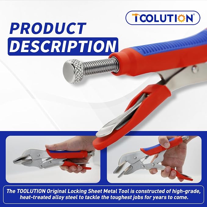 10-Inch Locking Sheet Metal Clamp, Heavy Duty Adjustable Welding Pliers with Trigger Release, Nickel Plated Metal Bending Tool for Welding & Metalworking