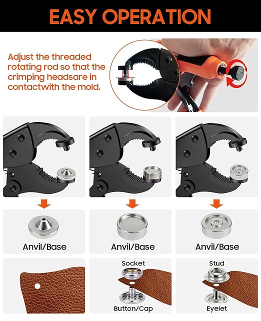 Heavy Duty Snap Fastener Tool, Snap Setter Tool with 100 Sets 4 Color Boat Cover Snaps, Snap Repair Kit, Repairing Boat Covers, Canvas, Fabric, Tarps