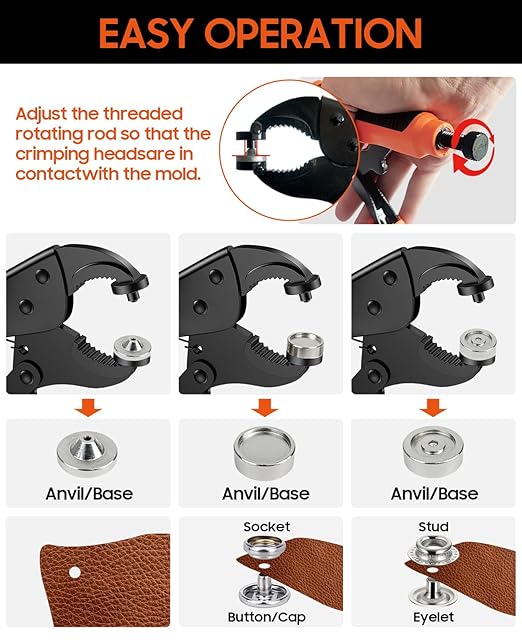 Heavy Duty Snap Fastener Tool, Snap Setter Tool with 100 Sets 4 Color Boat Cover Snaps, Snap Repair Kit, Repairing Boat Covers, Canvas, Fabric, Tarps