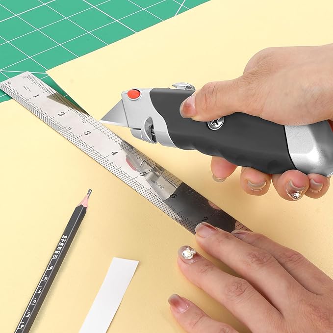 DIYSELF 20 Pack Box Cutter, Rubber Handle Utility Knife, Box Cutter Retractable Heavy Duty, Box Cutters Knife for Boxes, Cardboard, SK5 Steel Blades, Razon knife for Warehouse, Home