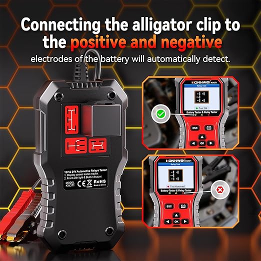 KONNWEI KW371 2-in-1 Car Battery Tester Relay Tester, 6V 12V 24V 10-2000 CCA Automotive Diagnostic Tool for Lead Acid AGM Gel EFB Lithium, Charging Cranking Analyzer for Motorcycle Truck Boat