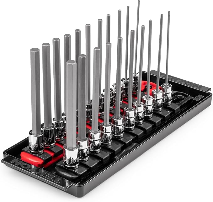 TEKTON Long Hex Bit Socket Set, 21-Piece | SHB90206 | 1/4 Inch Drive, (5/64 - 5/16 in., 2 - 8 mm), Socket Rail