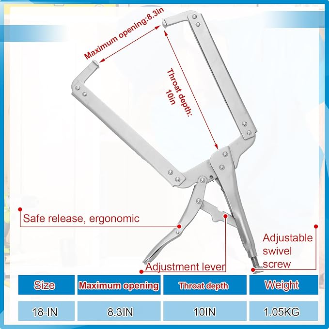 Yexiya 4 Pcs 18 Inch Locking C Clamp Original Lock Regular Tips Plain Adjustable Alloy Steel Locking C Clamp for Woodworking Carpentry Welding Electrical Equipment, Silver