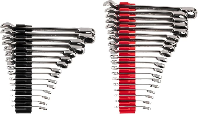 TEKTON Reversible Ratcheting Combination Wrench Set, 34-Piece | WRC94305 | (1/4 - 1 in., 6 - 24 mm), 12-Point, Satin Chrome Finish, Modular Organizer