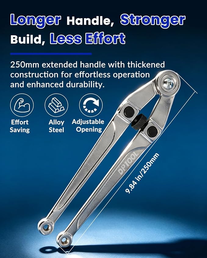 DPTOOL Adjustable Pin Spanner Wrench Set Pulley Holder Tool Set | PW-100 Style 18-98mm Universal Double Pin Wrench Heavy Duty Steel Wrench Tool for Bearings, Pulleys and Lock Nuts