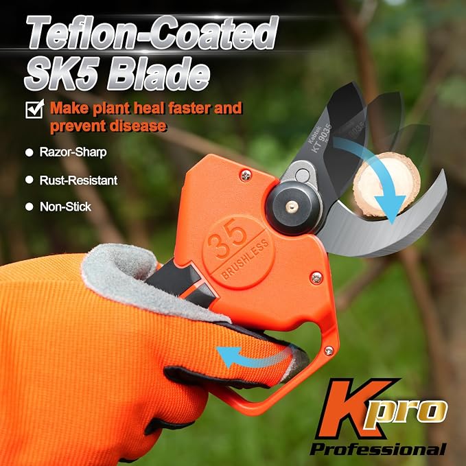 Kebtek 2-in-1 Battery Powered Pole Pruner, Electric Pruning Shears Cordless 1.4" (35mm) Cutting Diameter Electric Tree Pruner with 8.5Ft Telescopic Extension Pole, 2×2.0Ah Battery for Tree Trimming