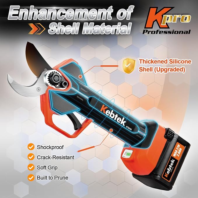 35mm(1.4 Inch) Professional Cordless Electric Pruning Shears for Orchard & Vineyard, Heavy Duty Tree Pruner Compatible with Extension Pole for Apple Peach Olive & Grapevine High Branch Cutting