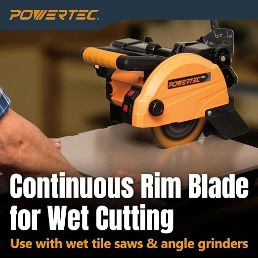 POWERTEC 7" Continuous Rim Diamond Saw Blade for Wet Tile Saw, Diamond Blade for Cutting Ceramic, Porcelain, Natural Stone Tile, Wet Cutting Only 7 inch Diamond Blades, 1 Pack (14008)