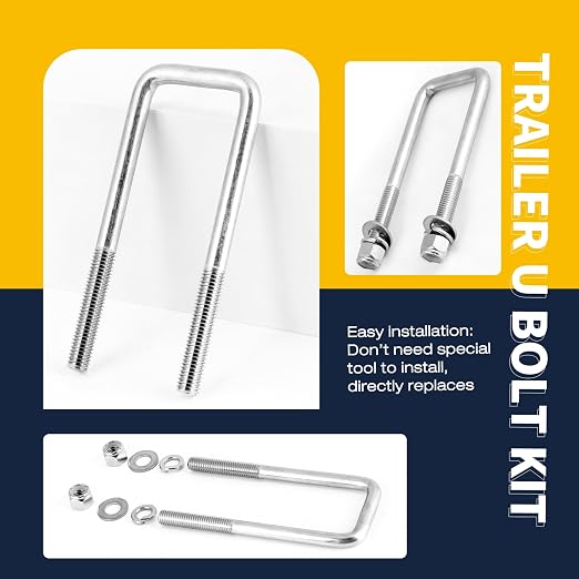 Stainless Steel Square U Bolt Kit for Boat Trailer Axle Leaf Springs, for 2x2 Axle - 4 3/4" Long,2 inch Wide Square U-Bolts with Nuts and Frame Plate for Trailer Automobiles Trailer.