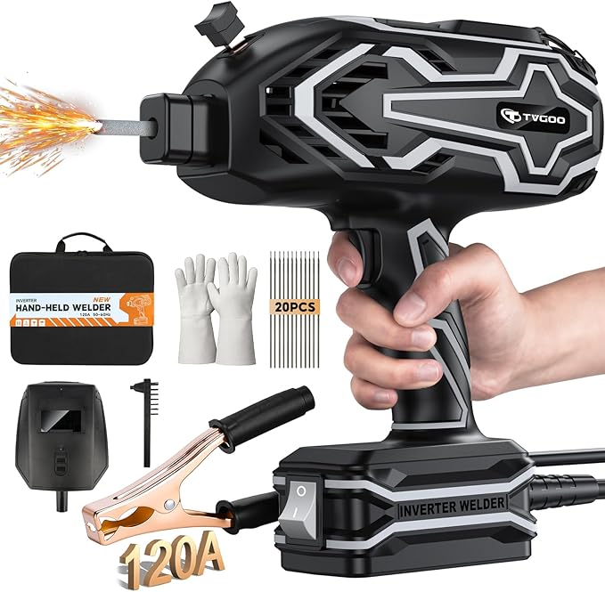 Portable Handheld Welding Machine - Digital Display & Memory Function, 120A 110V IGBT ARC Welder, Hot Start/Anti-Stick for 3/32"-1/8" Rods, Gift for Man (Grey)