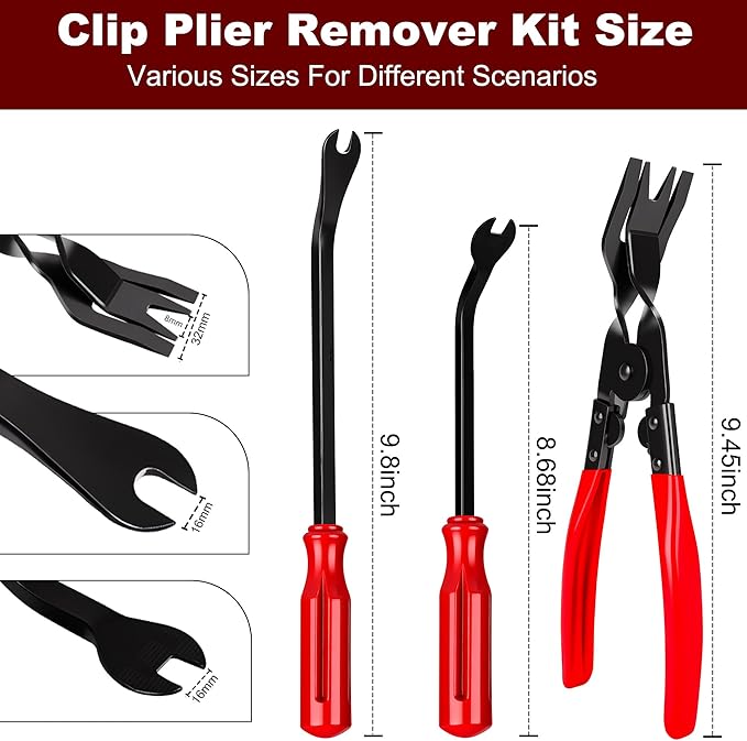 8 Pcs Auto Trim Removal Tool Kit with Non-Scratch Plastic Pry Tool and Fastener Clip Pliers,Door Panel Removal Tool for Car Interior - Fastener, Clip, Door Panel, Molding, and Dashboard