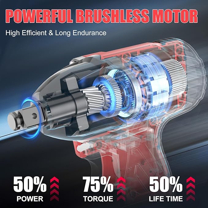 4.0Ah Battery Cordless Impact Wrench, Brushless 1/2 Impact Gun, 320Ft-lbs(430N.m) 20V High Torque Power Impact Driver, Electric Impact for Car Home, Red